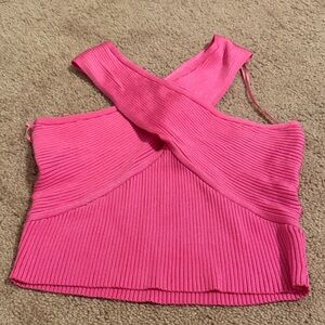 Day + moon criss cross Pink Ribbed Women's crop top. Size large NWT